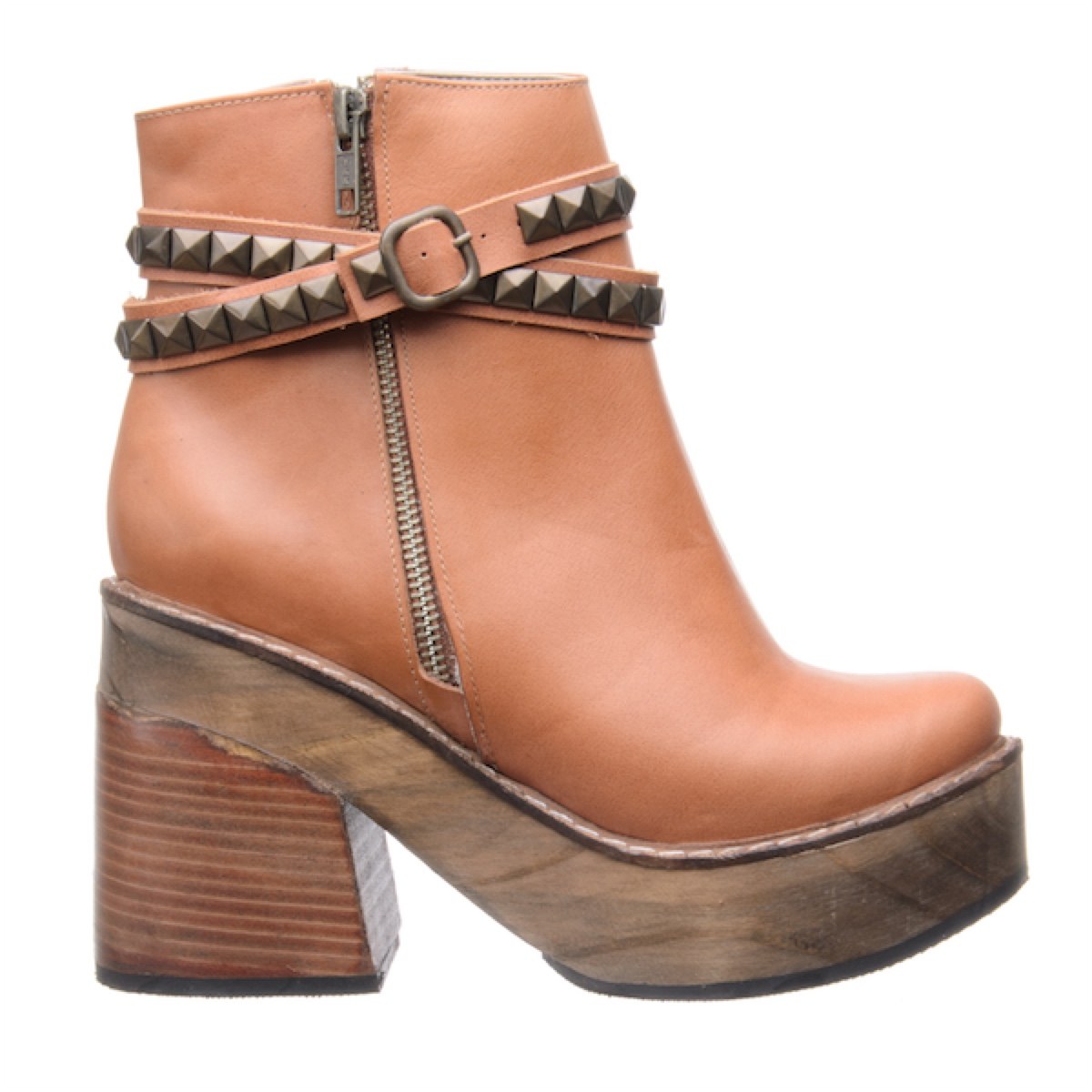 Bota de caña alta de cuero con base y tacón, color suela | Rupless